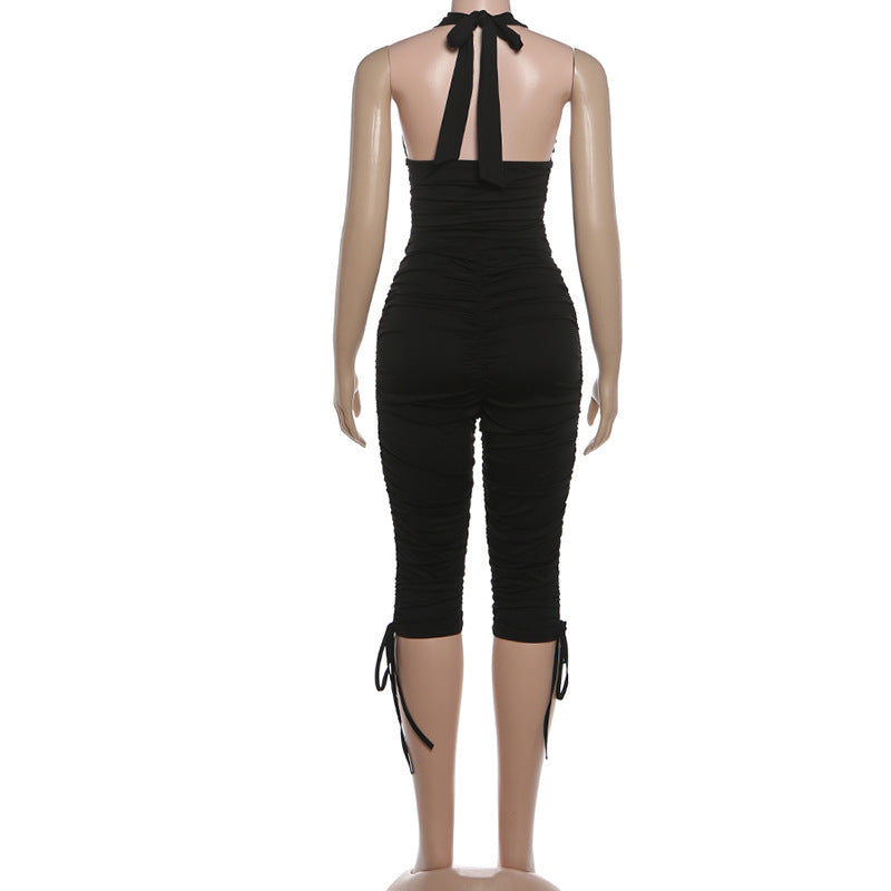 MB1821 Halter Ruched Crop Top & Capri Pants 2 Piece Set