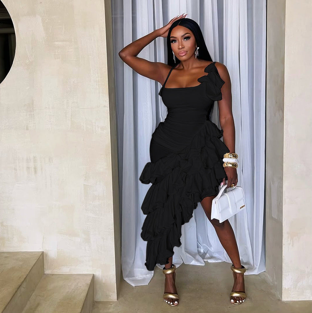 MB1207 Women's Ruffle Spaghetti Strap Dress