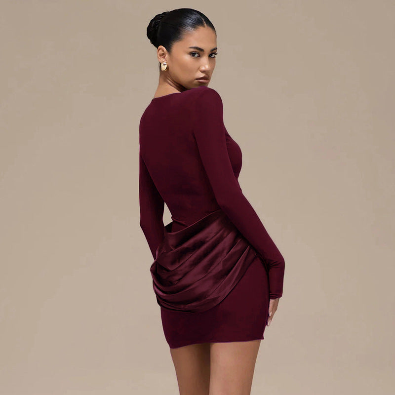 MB1418 Satin Ruched Waist Bodycon Mini Dress for Women