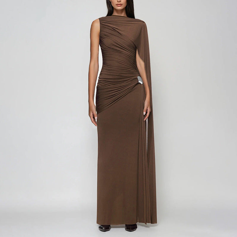 MB1155 Ruched Cape Maxi Dress for Women