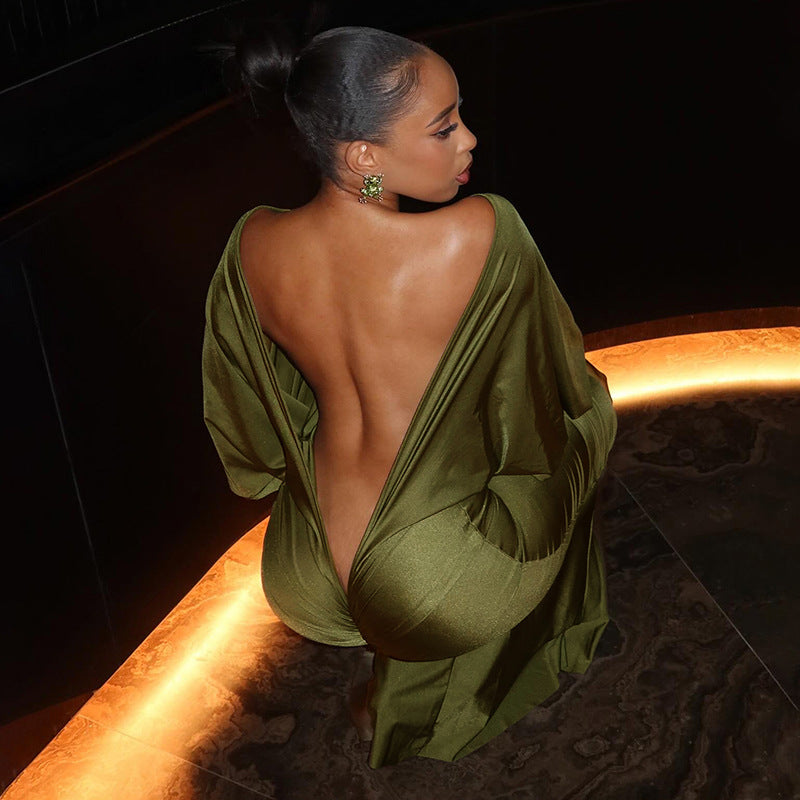 MB1405 Long Sleeve Backless Maxi Dress for Women