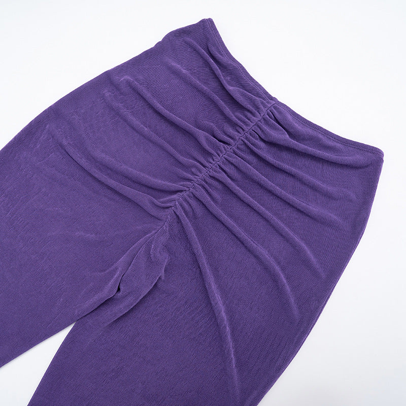 MB1055 Women's Draped Neck Top and Skinny Pants Two-Piece Set