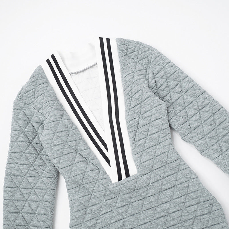 MB1069 Women's Deep V-Neck Sweatshirt Mini Dress