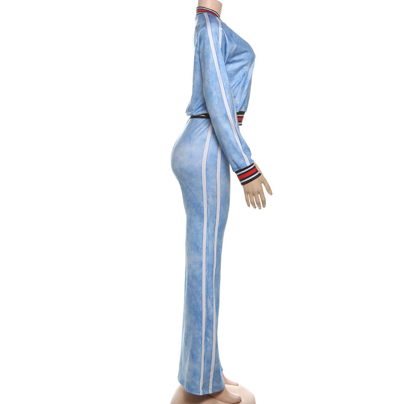 MB1526 Women's Sky Blue Acid Wash Velour 2 Piece Tracksuit