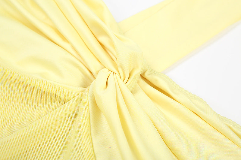 MB1816 Women's Sheer Mesh Halter Ruched Mermaid Maxi Dress