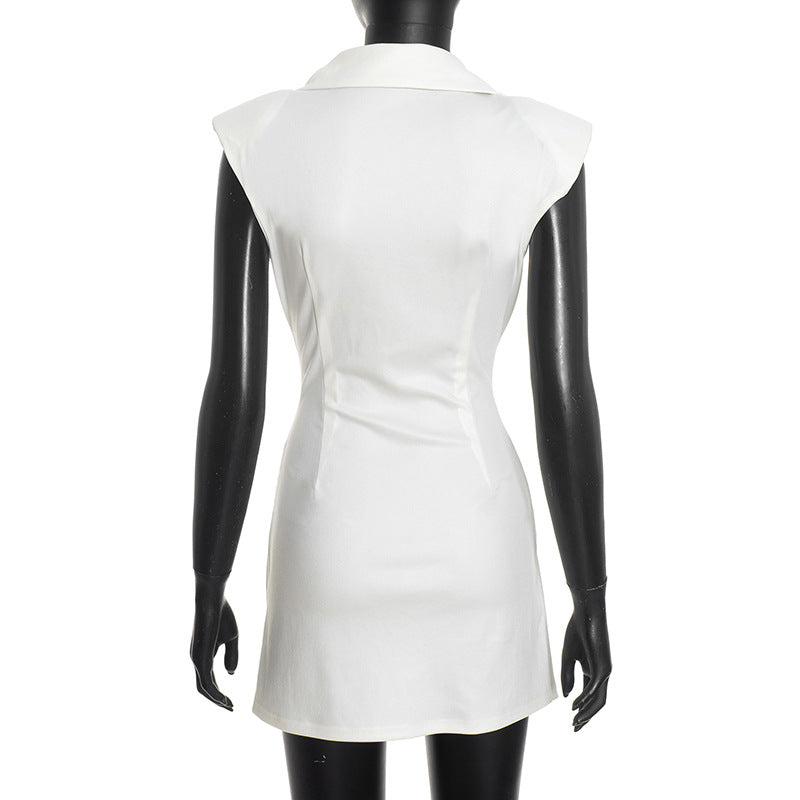 MB1452 Blazer Collar Sleeveless Ruched Mini Dress