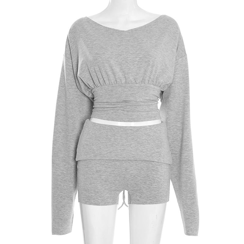 MB1411 Tie-Back Cropped Top & Fold-Over Shorts 2-Piece Set