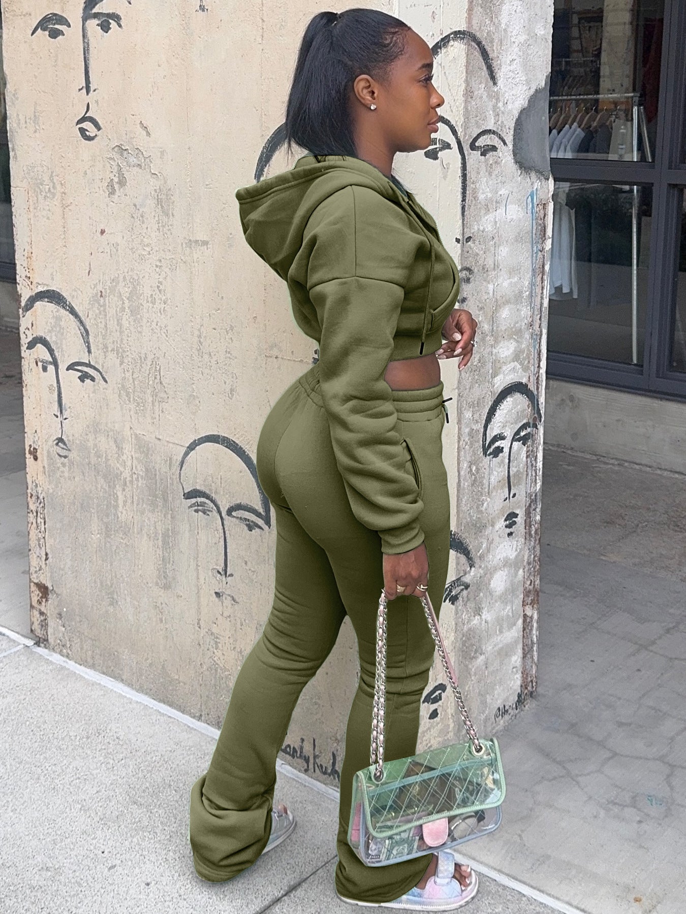 MB1712 Women's Winter Hoodie & Stacked Pants Two-Piece Set