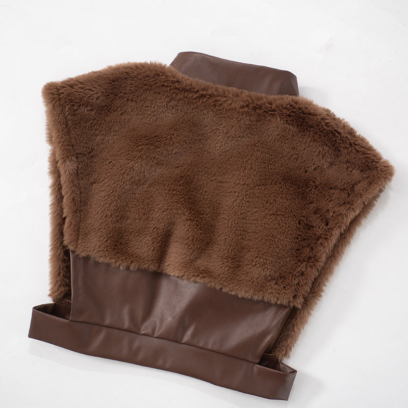 MB1067 Women's Faux Fur & PU Leather Two-Piece Set