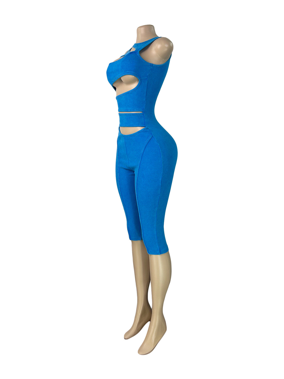 MB1733 Washed Ribbed Cut‑Out Bodycon Sleeveless Capri Jumpsuit