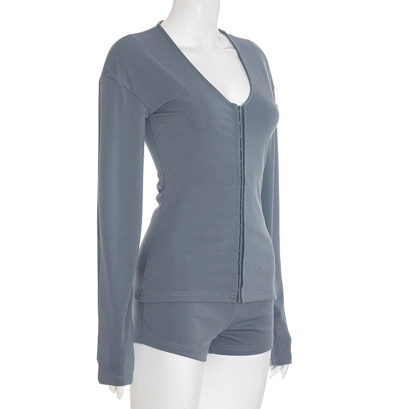 MB1047 Women's V-Neck Bodycon Two-Piece Set