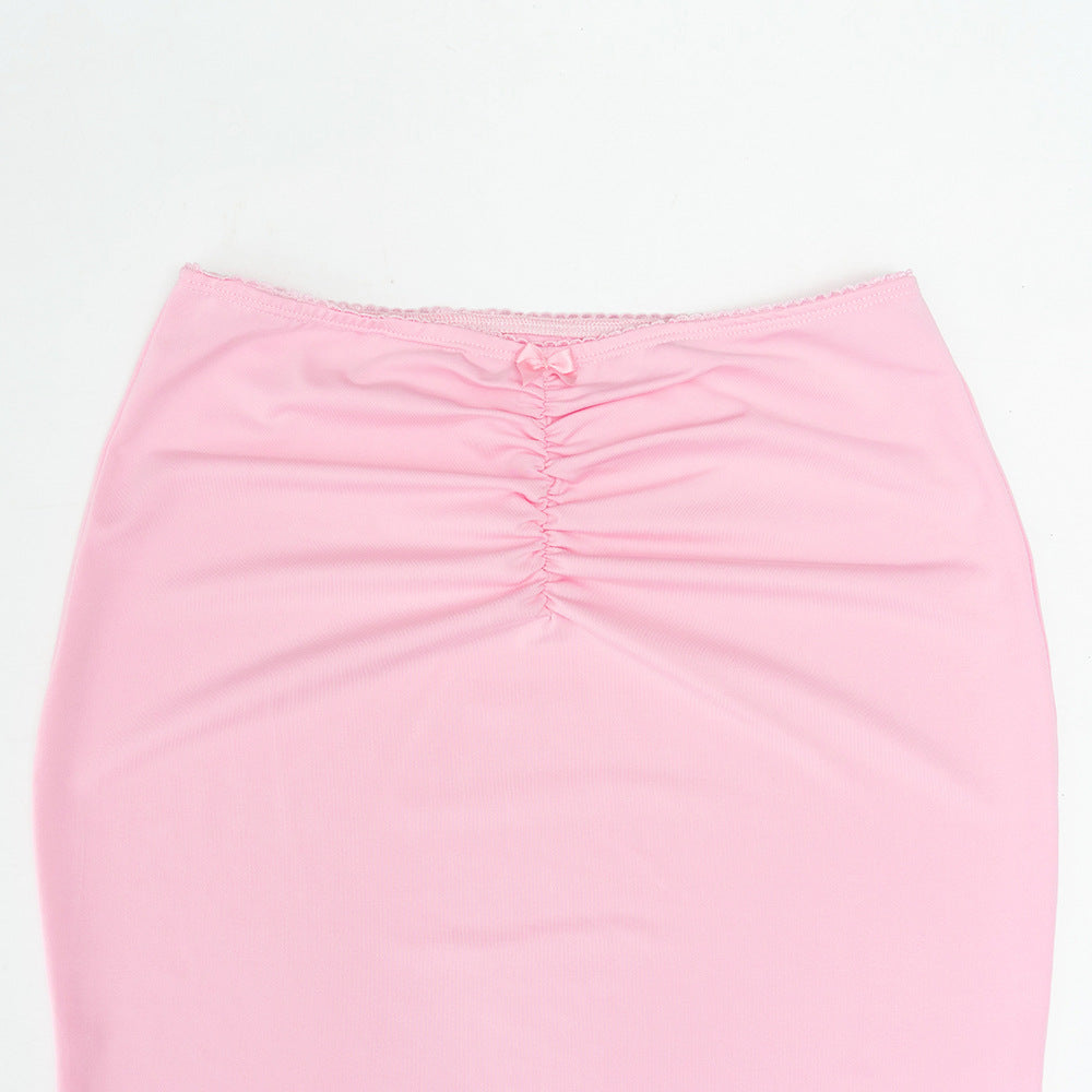 MB1322 Pink Long Sleeve Crop Top & Mermaid Maxi Skirt Set