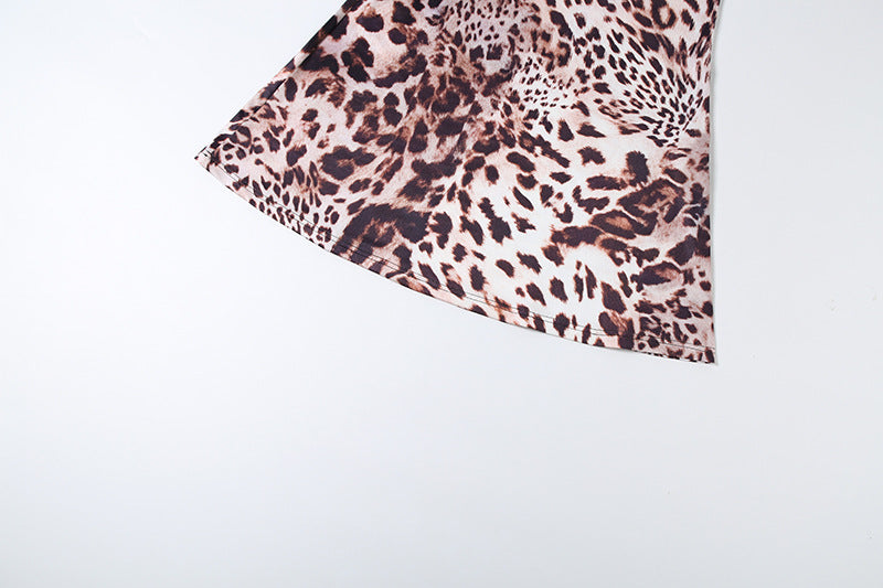 MB1166 Leopard Print Halter Maxi Dress | Chain Strap Backless Bodycon Gown