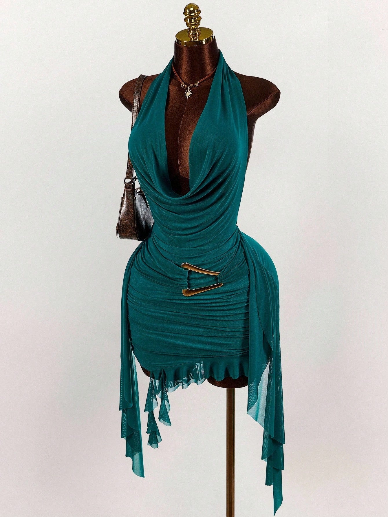 MB2003  Halter Backless Ruched Bodycon Mini Dress - Sexy Cutout Party Dress for Women 
