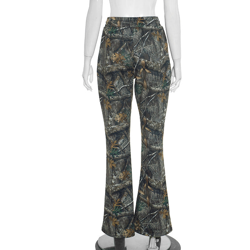 MB10126 Vintage Leaf & Tree Camo Micro Flare Pants