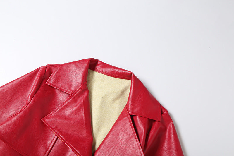 MB1528 Women's Faux Leather Low Neck Crop Jacket