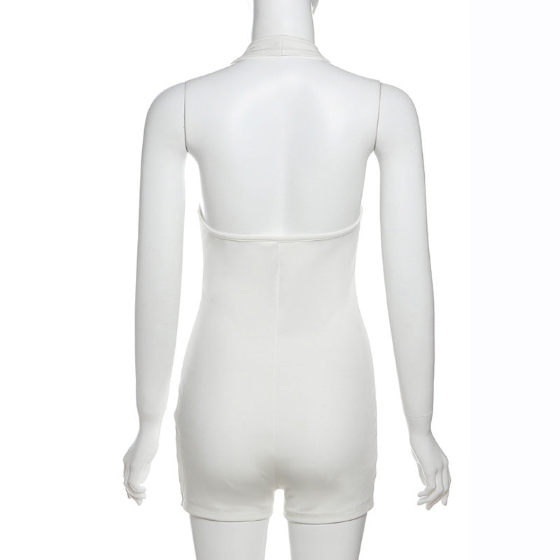 MB1101 Solid Color Halter Backlaess Jumpsuit