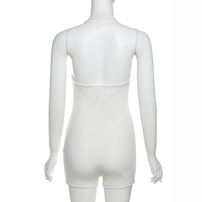 MB1101 Solid Color Halter Backlaess Jumpsuit
