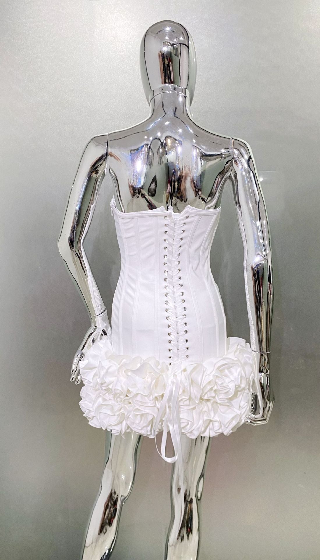 MB2104 Bandage Mini Dress, 3D Floral Ruffle Hem, Music Festival Gown