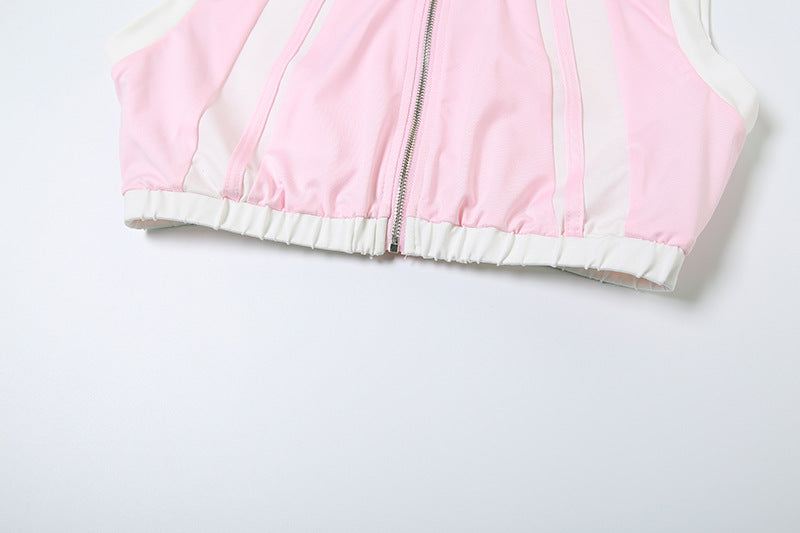 MB1105 Zipper Crop Top and Mini Skirt Set