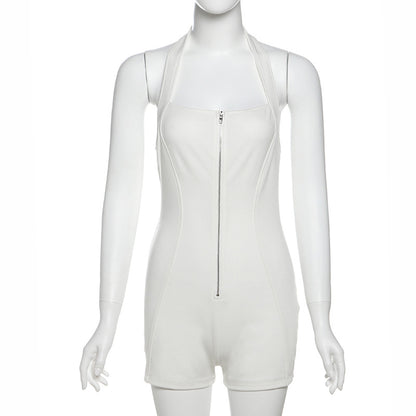 MB1101 Solid Color Halter Backlaess Jumpsuit