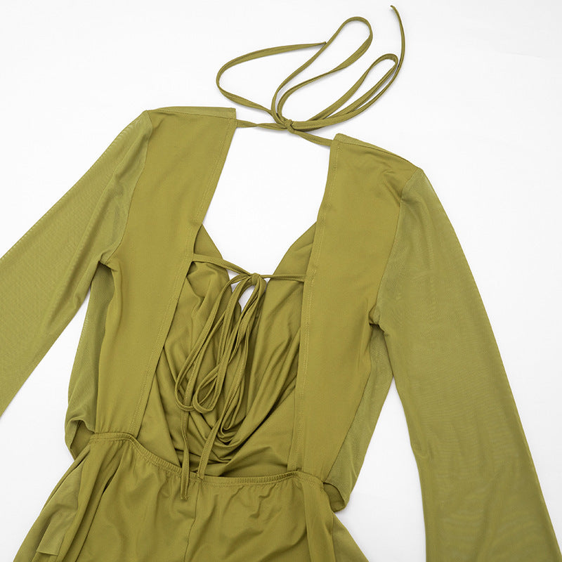 MB10195 Women Mesh Flare‑Sleeve Romper