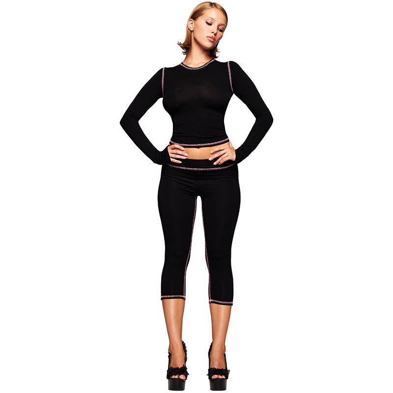 MB1424 Women's 2-Piece Set: Long Sleeve Crop Top & Capri Leggings