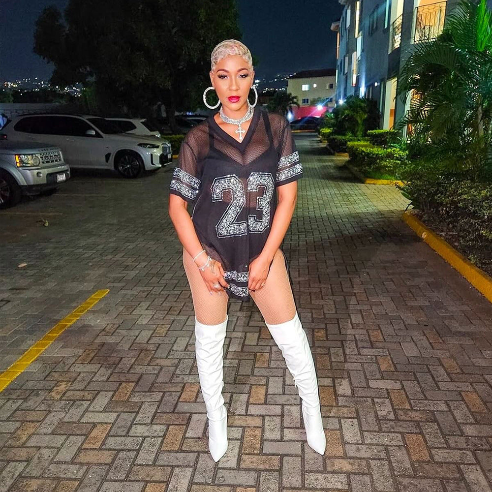 MB1205 Women's Mesh Rhinestone T-Shirt