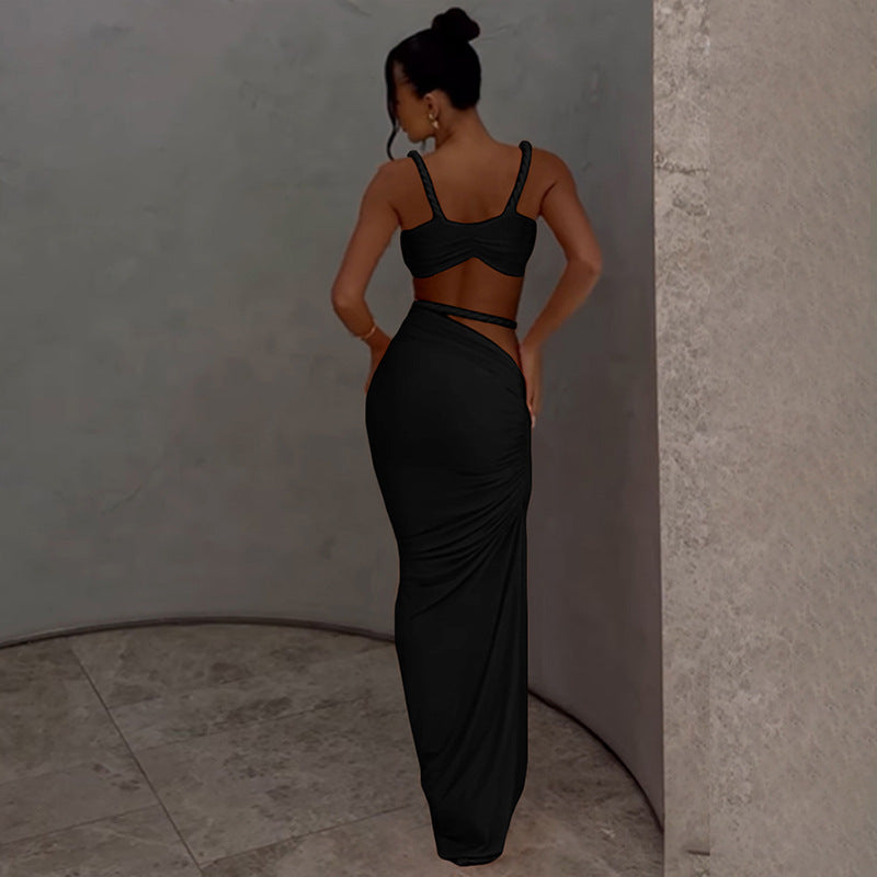 MB1309 Solid Color Long Skirt Set