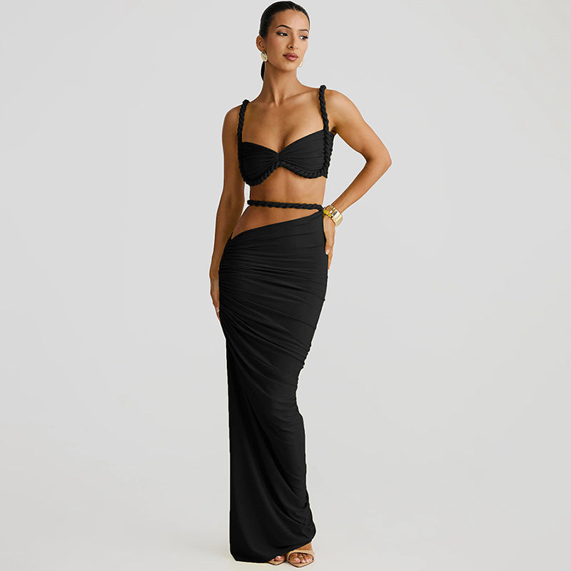 MB1309 Solid Color Long Skirt Set