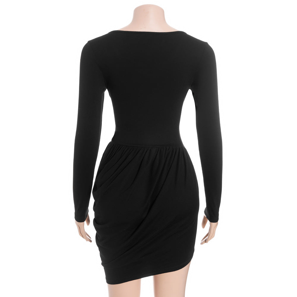 MB1317 Long Sleeve Scoop Neck Ruched Waist Mini Dress for Women
