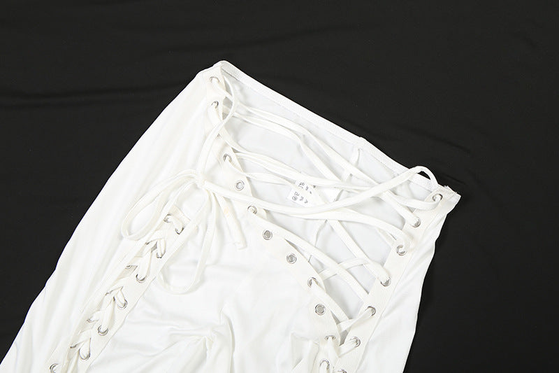 MB1810 Fitted Crop Top & Lace-Up Pants Two-Piece Outfit