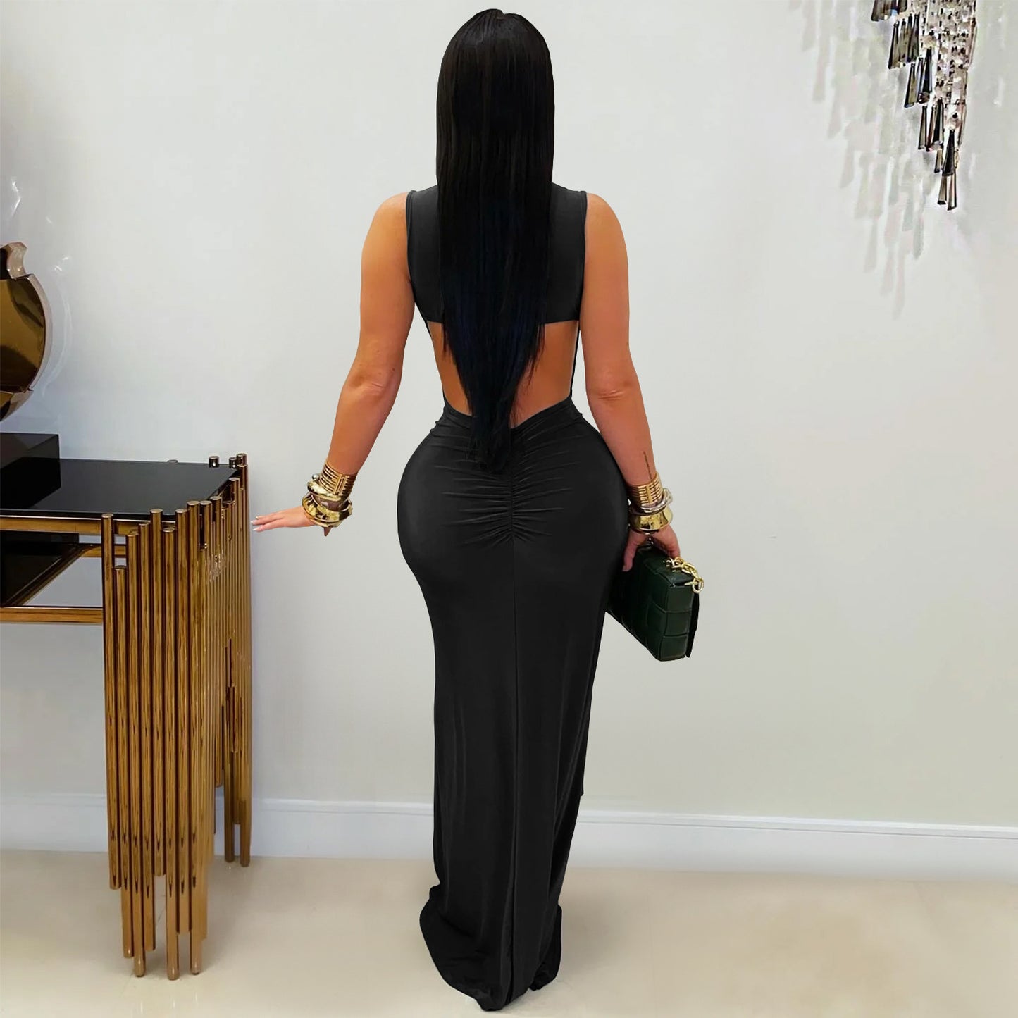 MB1612 Sleeveless Cutout Back Maxi Dress