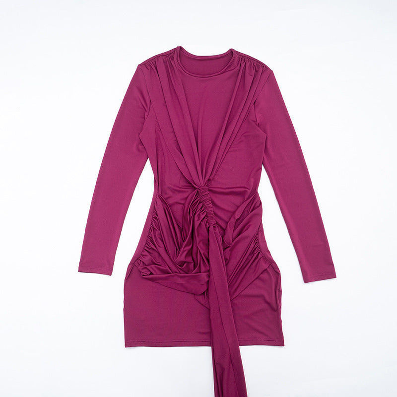 MB10138 Women’s Long Sleeve Ruched Bodycon Mini Dress