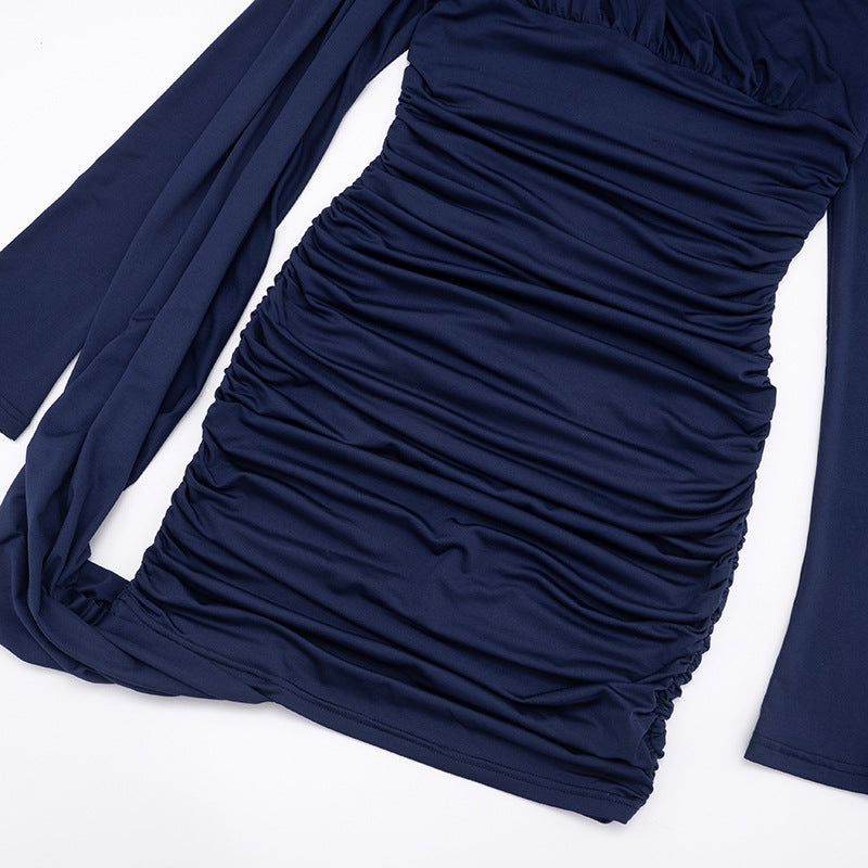 MB1414 Navy Blue Ruched Bodycon Mini Dress for Women