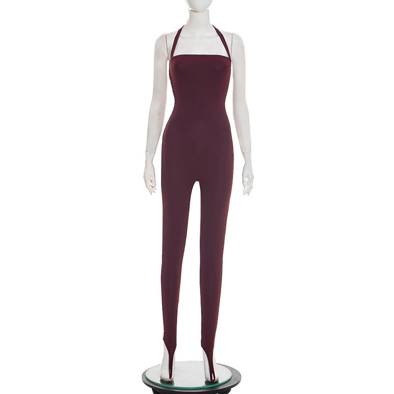MB10156 Women's Square Neck Jumpsuit with Adjustable Back Tie
