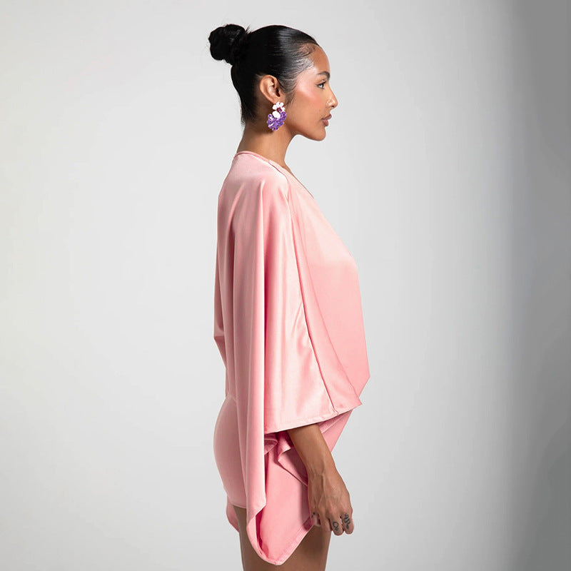 MB1072 Batwing Sleeve V-Neck Bodycon Mini Dress