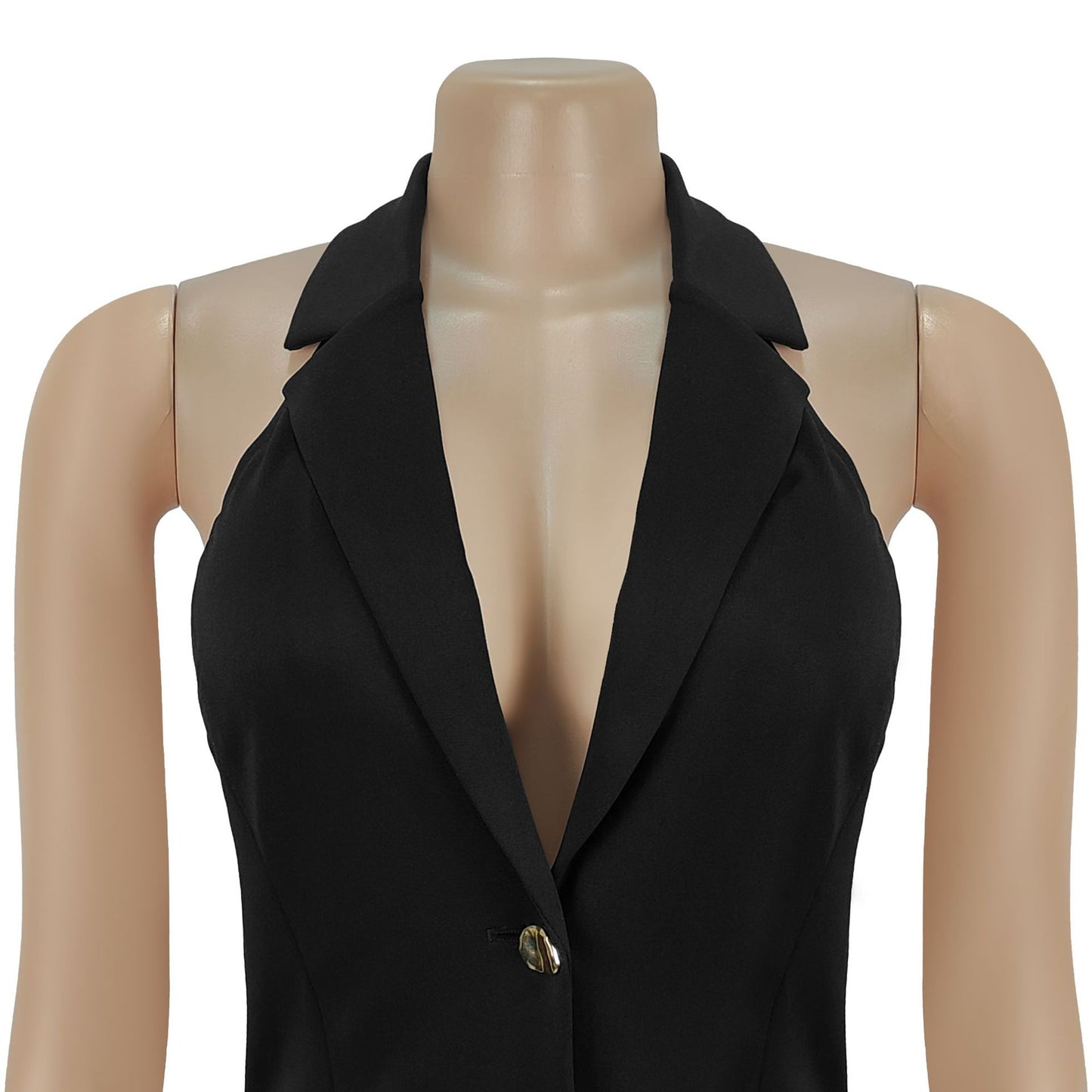MB1615 Halter Blazer-Style Mini Dress with Gold Buttons
