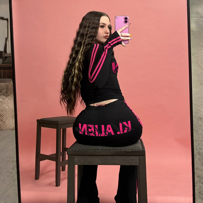 MB1825 Hooded Zip Up Top & Flare Pants 2 Piece Set Loungewear for Women