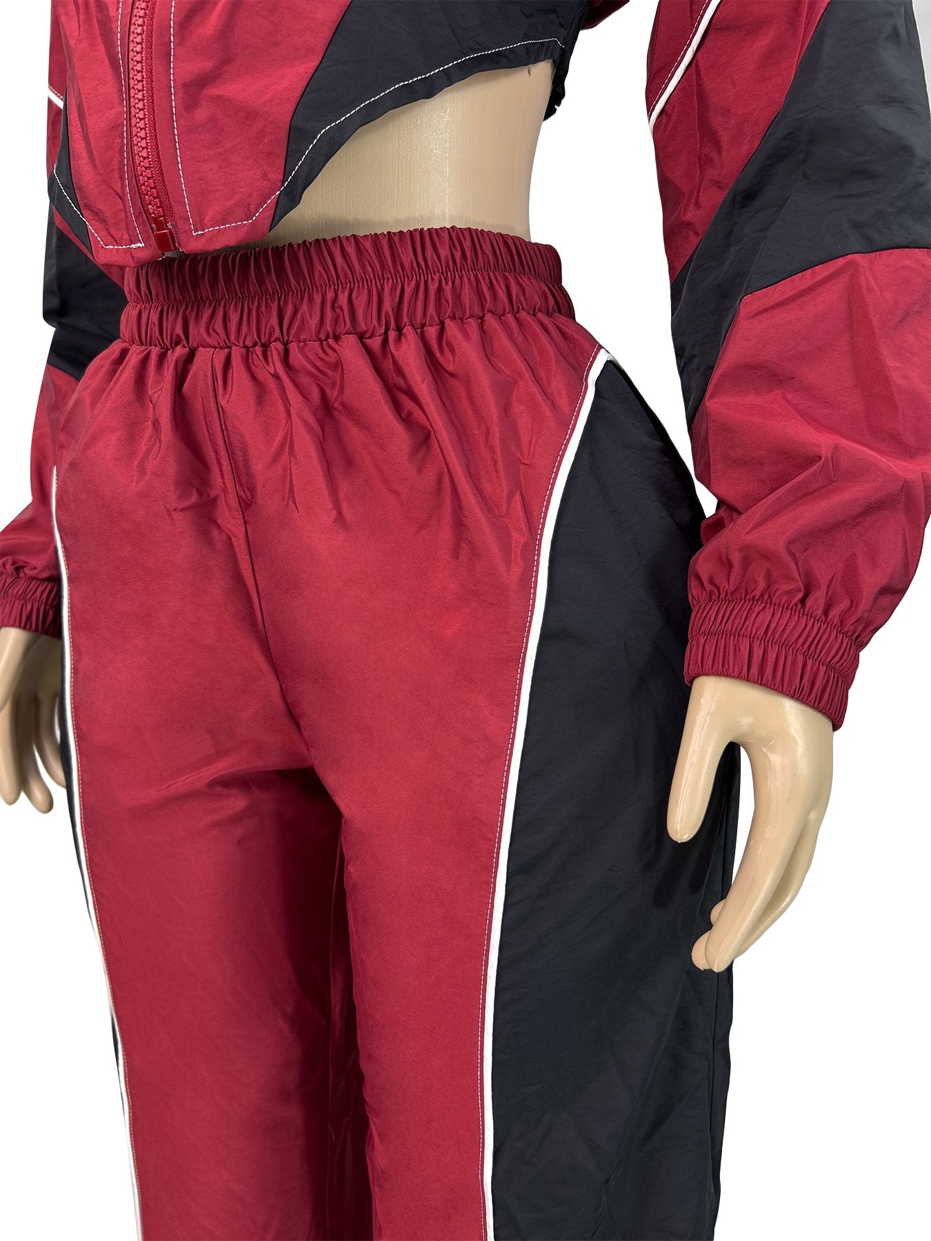 MB1705 Color Block Crop Jacket & Wide Leg Pants Two-Piece Set for Women