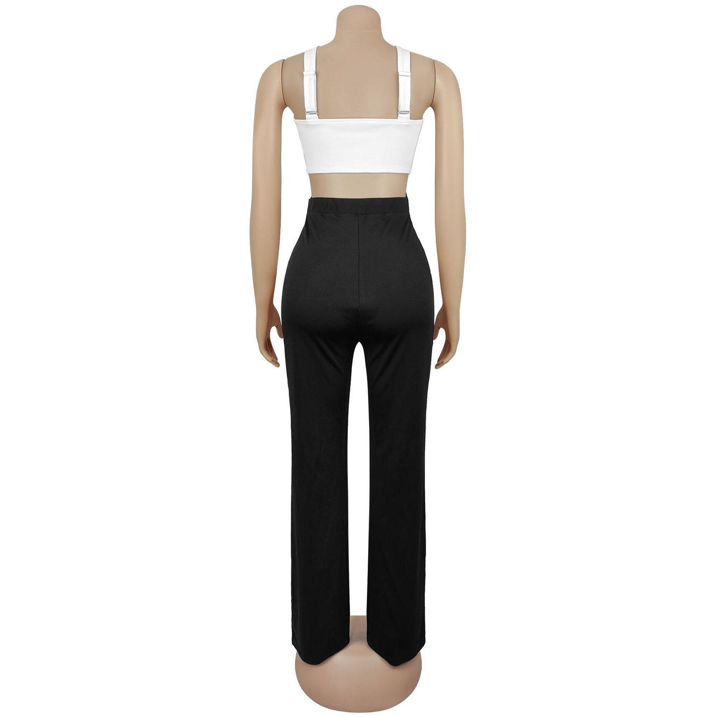 MB1604 Color Block Wide Leg Jumpsuit - High Waist Party Romper