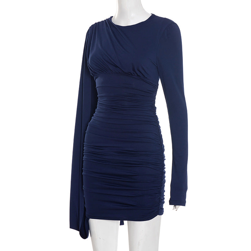 MB1414 Navy Blue Ruched Bodycon Mini Dress for Women