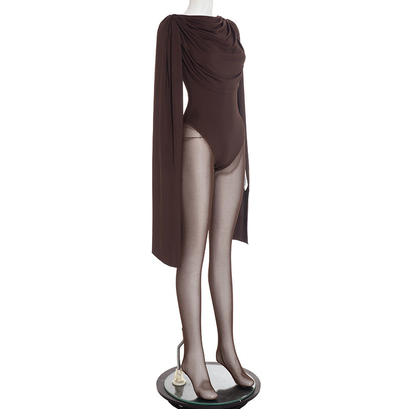 MB1042 Draped Collar Long-Sleeve Jumpsuit