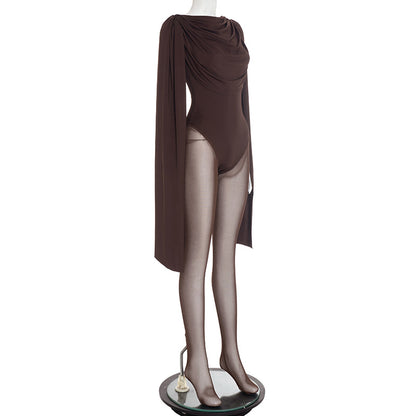 MB1042 Draped Collar Long-Sleeve Jumpsuit