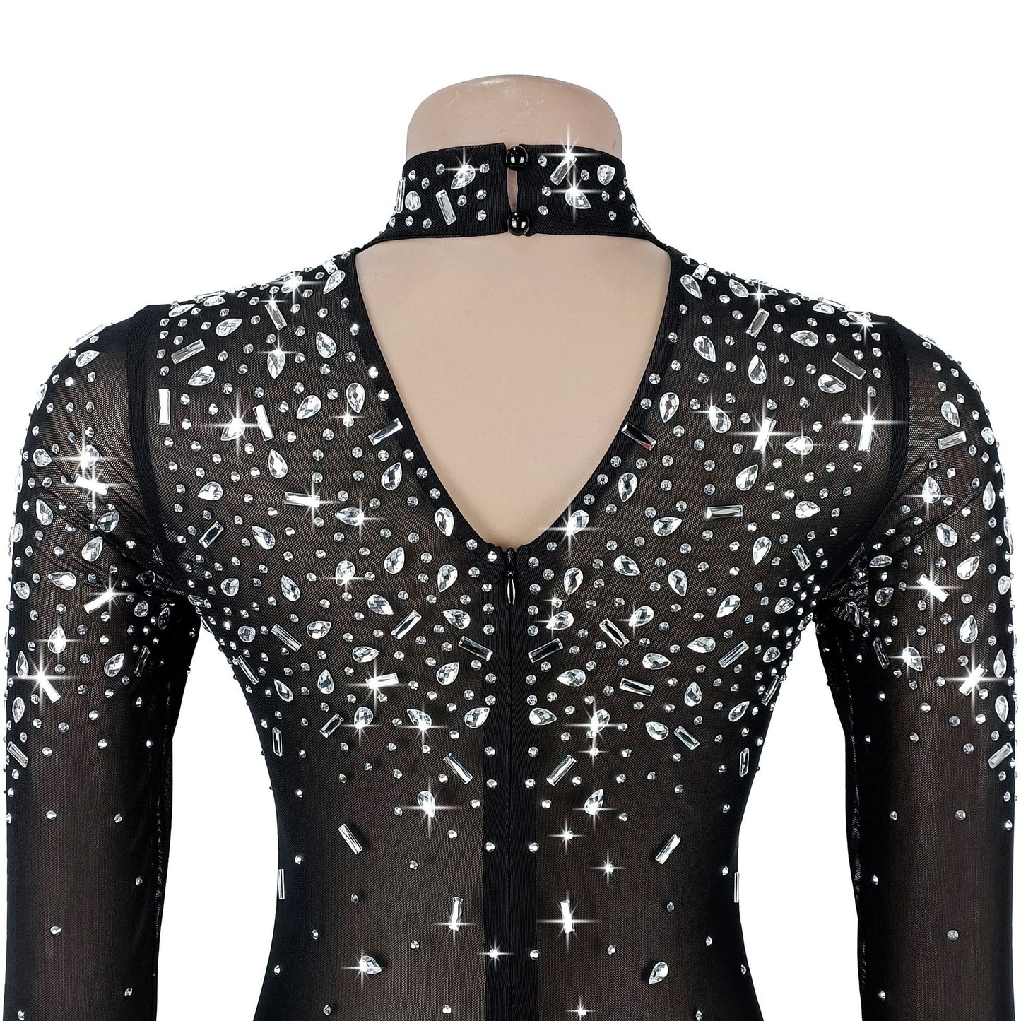 MB1622 Women's Sheer Mesh Rhinestone Bodycon Dress