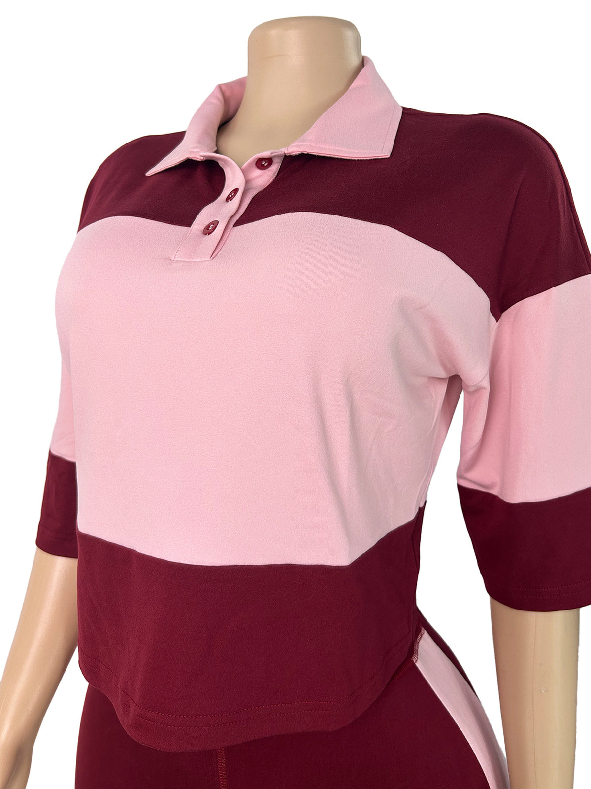 MB1736 Color‑Block Cropped Polo Top & Side‑Stripe Flare Pants 2‑Piece Set