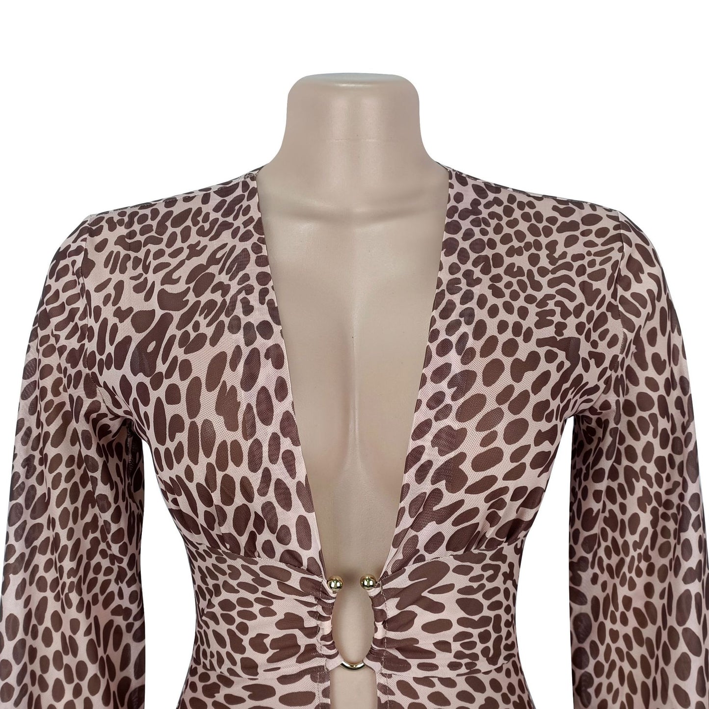 MB1602 Leopard Print Plunging V Side Slit Maxi Dress