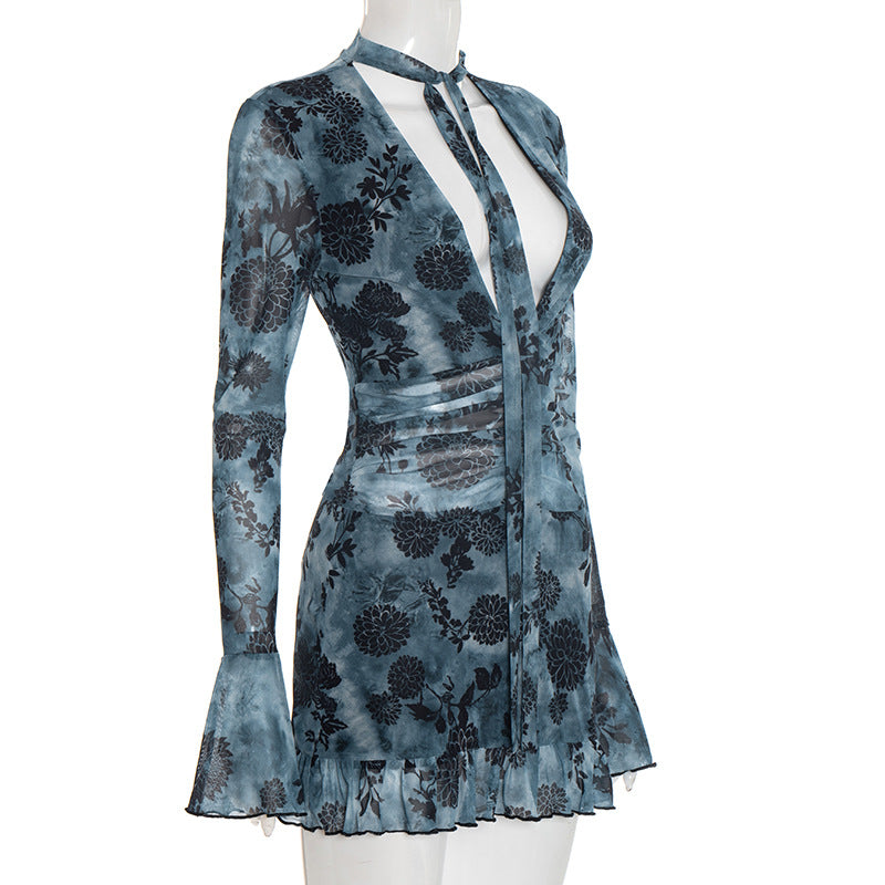 MB1084 Mesh Floral Print Mesh Dress for Women