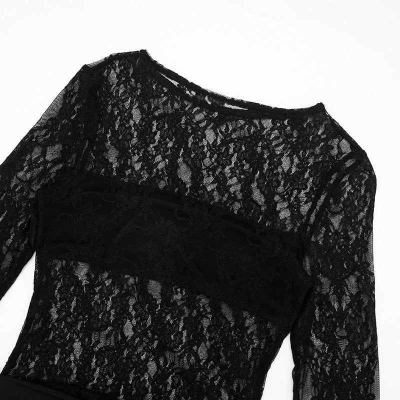 MB1430 Black Sheer Lace Bodycon Mini Dress