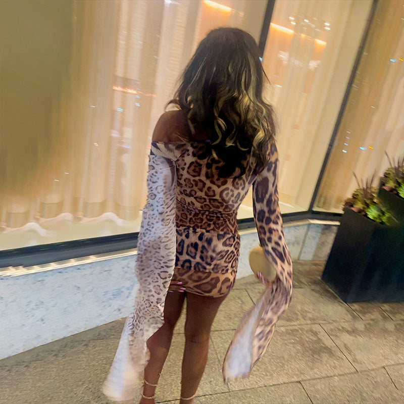MB1406 Leopard Print Sheer Mini Dress for Women
